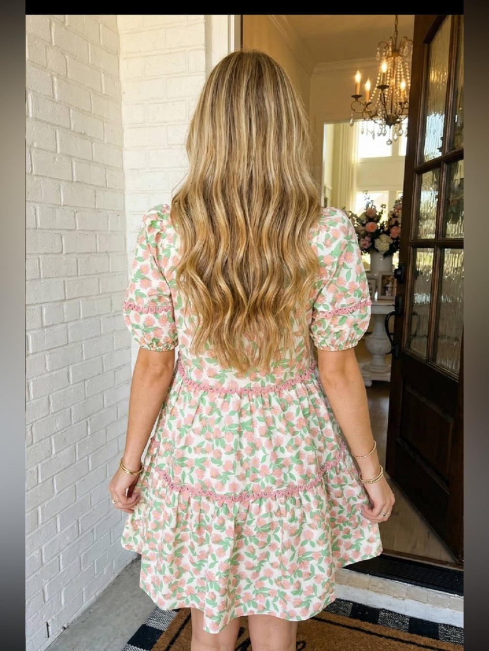 LA Society Green Missy Ricrac Trim Floral Puff Sleeve Dress - Picture 4 of 4